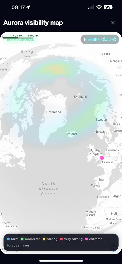 Aurora visibility map